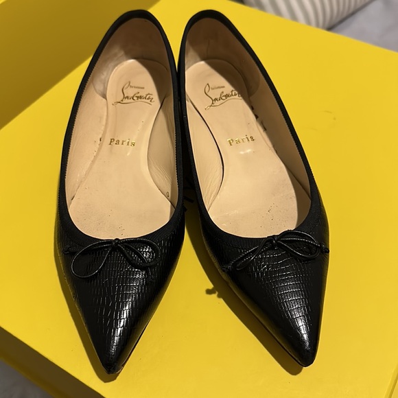 Louboutin Black Leather Spike Flats - Size 37 (US 7) - Picture 2 of 14